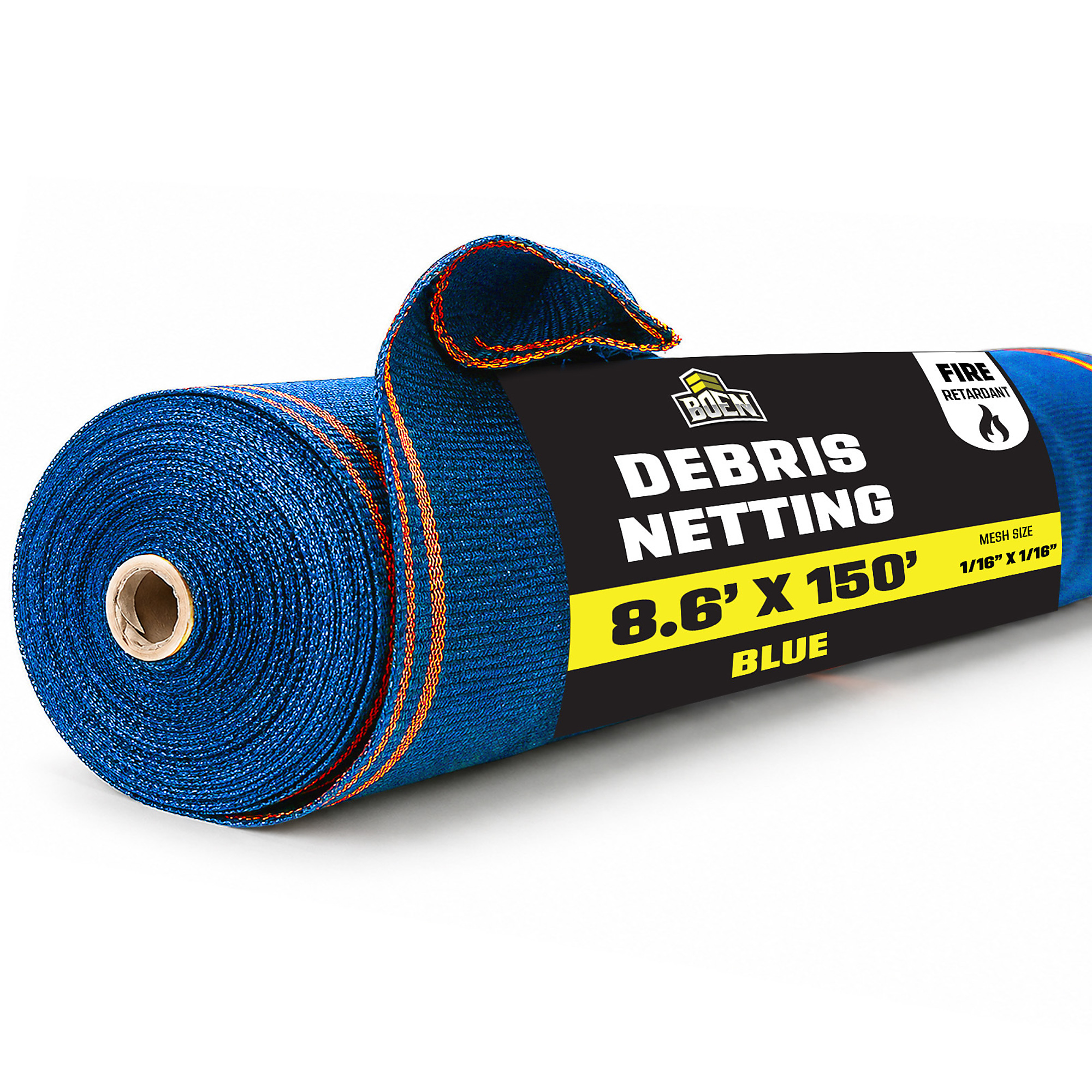 Boen Blue Safety Debris Netting, 8.6 ft x 150 ft, 1/16" Mesh, Fire Retardant, UV Treated for Scaffolding, Dust Control, Construction Barrier Fencing, Wind Block, and Site Protection